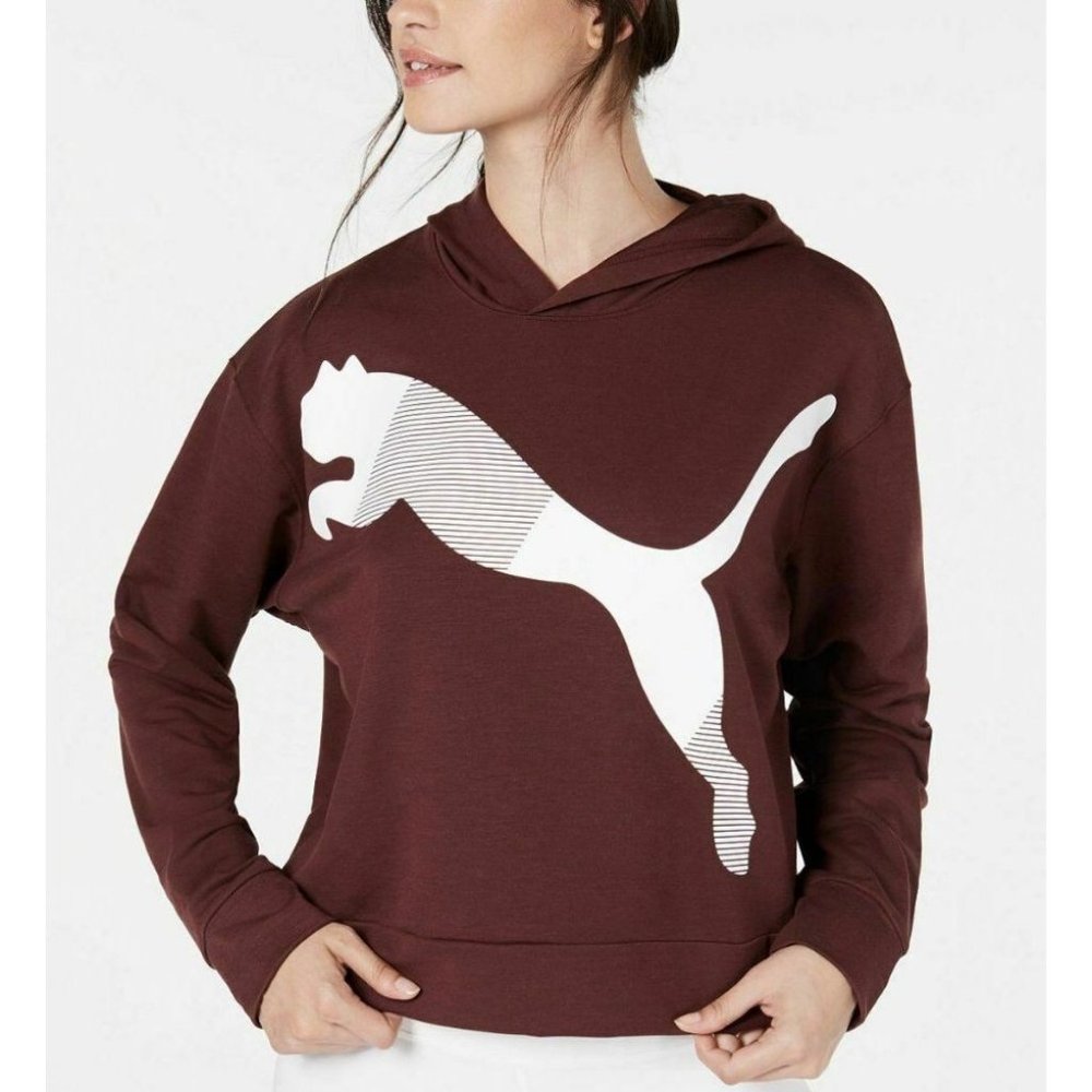 Puma Women's Maroon Red Wine Modern White Sports Logo Hoodie Large - Picture 2 of 8